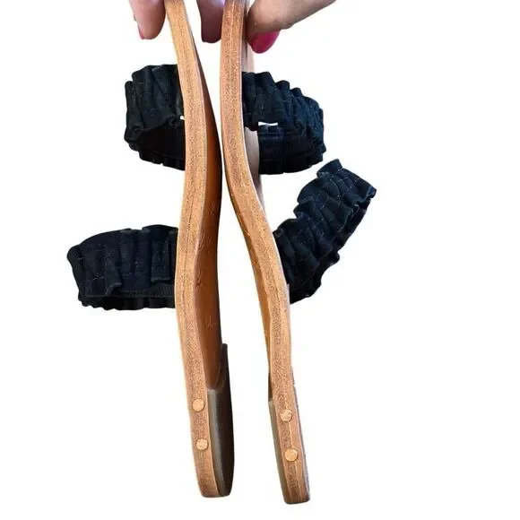 "BEEK Handmade Leather Sandals Size 6 Black Ruffled Straps Floor Sample NWOT" - Picture 4 of 7